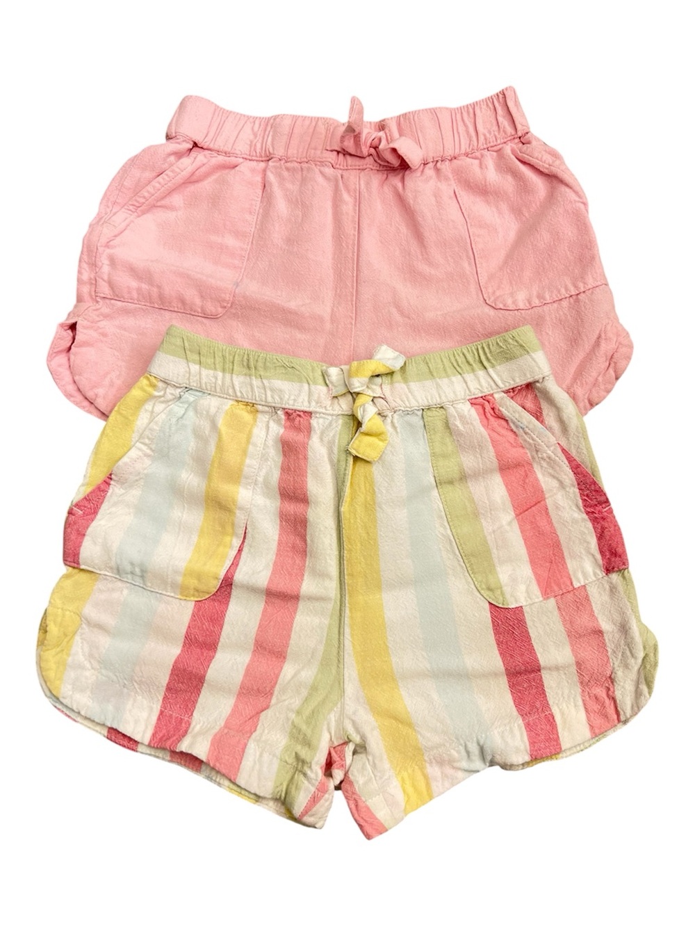 Dip set of 2 Girls' Linen blend Pink & Pastel Stripe Summer Shorts 4T